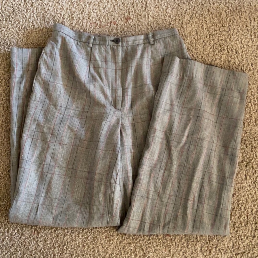 High Waist Wide Cut Plaid Wool Trousers
